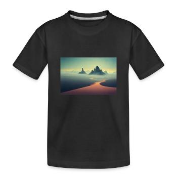 Landschaft mit Bergen und einem Fluss im Tal - Kinder Premium Bio T-Shirt - Schwarz - Vorne
