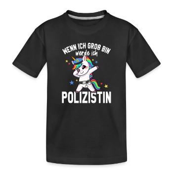 Wenn ich gross bin werde ich Polizistin Einhorn - Kinder Premium Bio T-Shirt - Schwarz - Vorne