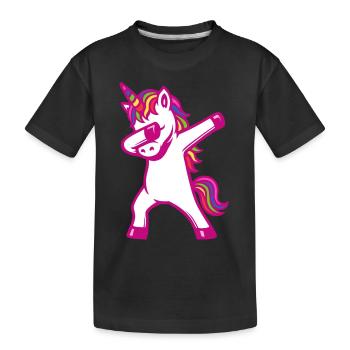 Einhorn dabbing - Regenbogen Farben - Geschenk - Kinder Premium Bio T-Shirt - Schwarz - Vorne