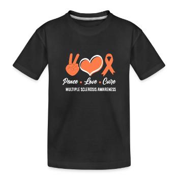 MS Warrior Peace Love Cure Multiple Sclerosis - Kids' Premium Organic T-Shirt - black - Front