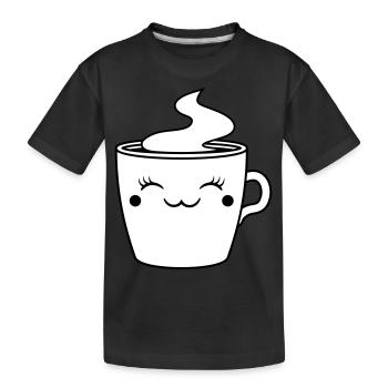 gesicht tasse suess niedlich weiblich heiss kaffee - Kinder Premium Bio T-Shirt - Schwarz - Vorne