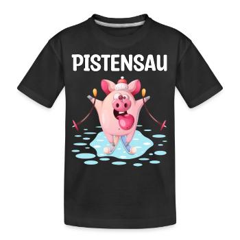 Pistensau Ski fahren Urlaub Geschenk - Kinder Premium Bio T-Shirt - Schwarz - Vorne