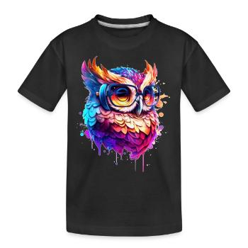 Party Eule als Vogel in bunt als cooles Artwork - Kinder Premium Bio T-Shirt - Schwarz - Vorne