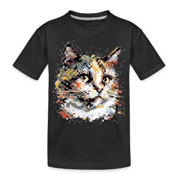 Pixel-Art Katze - Kinder Premium Bio T-Shirt - Schwarz - Vorne