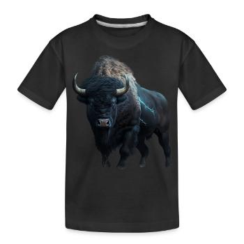 Bison buffle noir avec la foudre et le tonnerre fort - T-shirt bio Premium Enfant - noir - Devant