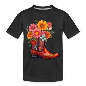Cowboy Boots Fleurs Musique country - T-shirt bio Premium Enfant - noir - Devant