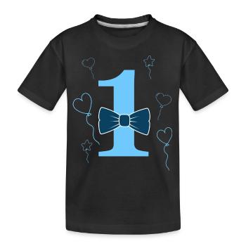 1st birthday boy - Kids' Premium Organic T-Shirt - black - Front