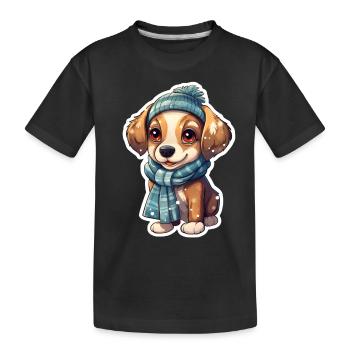 Winter Wuff im Schnee - Kinder Premium Bio T-Shirt - Schwarz - Vorne