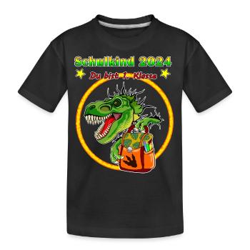 Schulkind Einschulung 2024 TRex - Kinder Premium Bio T-Shirt - Schwarz - Vorne