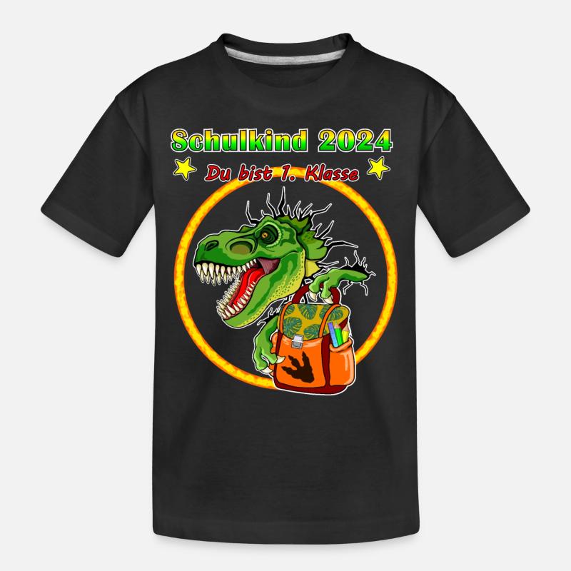 Schulkind Einschulung 2024 TRex - Kinder Premium Bio T-Shirt - Schwarz