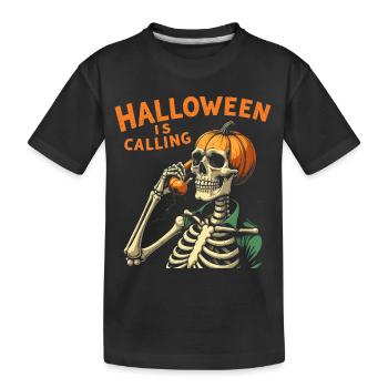 Halloween Totenschädel mit Kürbis - Kinder Premium Bio T-Shirt - Schwarz - Vorne