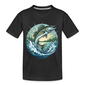Jumping Zander - Kids' Premium Organic T-Shirt - black - Front