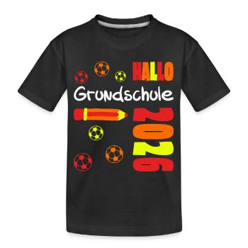 Hallo Grundschule 2026 Fußball neon - Kinder Premium Bio T-Shirt - Schwarz - Vorne
