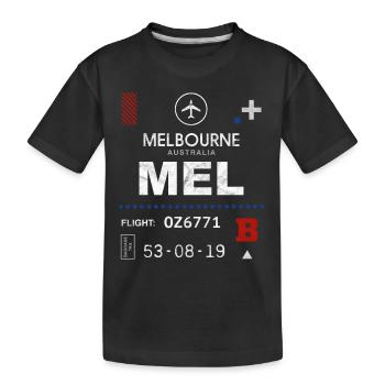 Etikett des Flughafens Melbourne - Kinder Premium Bio T-Shirt - Schwarz - Vorne