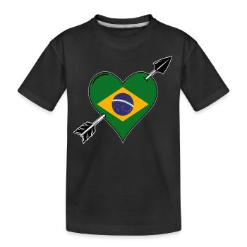 Brazil flag heart in love - Kids' Premium Organic T-Shirt - black - Front