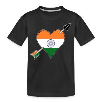 India flag heart in love - Kids' Premium Organic T-Shirt - black - Front