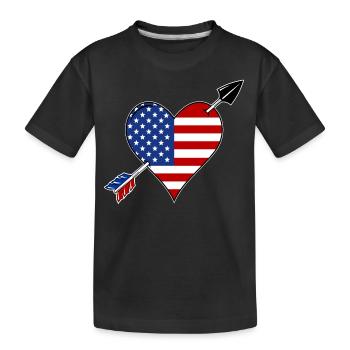 USA Flag Heart Love - Kids' Premium Organic T-Shirt - black - Front
