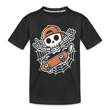 Halloween, Skateboard, Skelett, Spinnennetz - Kinder Premium Bio T-Shirt - Schwarz - Vorne