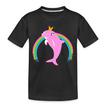 Regenbogen Delfin goldene Krone Rosa - Kinder Premium Bio T-Shirt - Schwarz - Vorne