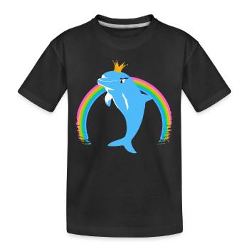 Rainbow Dolphin Golden Crown Blue - Kids' Premium Organic T-Shirt - black - Front