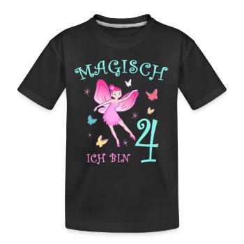 Fee Kinder Geburtstag 4 Jahre Mädchen Feen - Kinder Premium Bio T-Shirt - Schwarz - Vorne