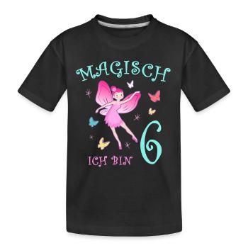 Fee Kinder Geburtstag 6 Jahre Mädchen Feen - Kinder Premium Bio T-Shirt - Schwarz - Vorne
