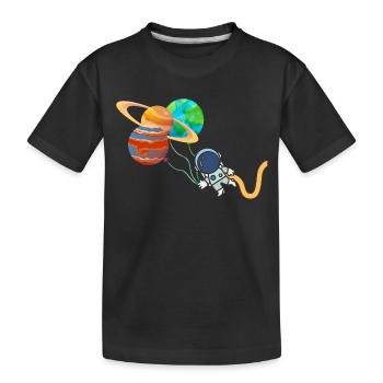 Austronaut mit Planeten - Weltall lustig abheben - Kinder Premium Bio T-Shirt - Schwarz - Vorne