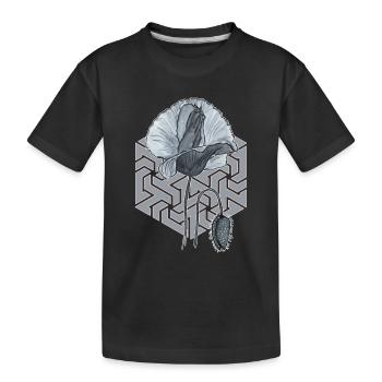 black and white poppy with hexagon in the background - Kids' Premium Organic T-Shirt - black - Front