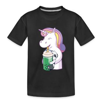 a cute unicorn is holding a baby panda - Kinder Premium Bio T-Shirt - Schwarz - Vorne