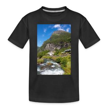 Vue panoramique de Geiranger depuis Storseterfossen - T-shirt bio Premium Enfant - noir - Devant