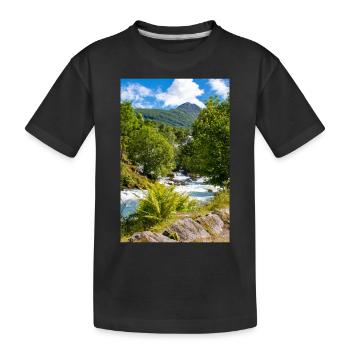 Geiranger panorama Storseterfossen Norwegen - Kinder Premium Bio T-Shirt - Schwarz - Vorne
