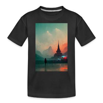 Mädchen steht vor einem Tempel in Thailand - Kinder Premium Bio T-Shirt - Schwarz - Vorne
