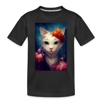 White Turkish Angora Cat Oil Painting - Kids' Premium Organic T-Shirt - black - Front