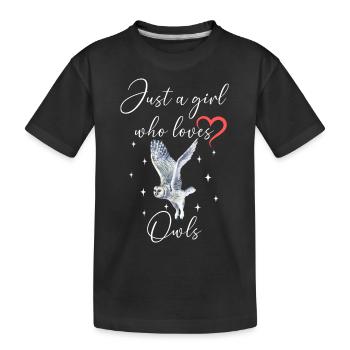 Frau Mädchen Liebe Herz Eule - Kinder Premium Bio T-Shirt - Schwarz - Vorne