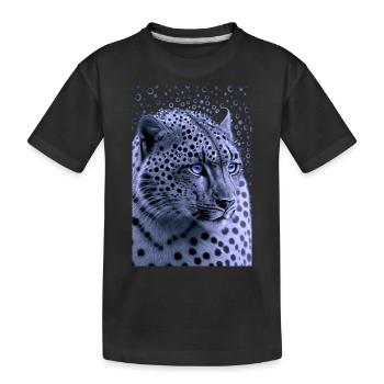 Schneeleopard Blaue Augen - Kinder Premium Bio T-Shirt - Schwarz - Vorne
