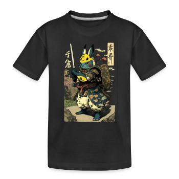 Japanischer Hase in Samuraikostüm in Ukiyo-e Stil - Kinder Premium Bio T-Shirt - Schwarz - Vorne