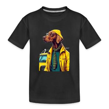 Magyar Vizsla im gelben Mantel - Kinder Premium Bio T-Shirt - Schwarz - Vorne