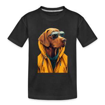 Cooler Magyar Vizsla Hund im gelben Mantel - Kinder Premium Bio T-Shirt - Schwarz - Vorne