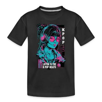 K-Pop Korea Pop Music Girls Headphones Neon Pink - Kids' Premium Organic T-Shirt - black - Front