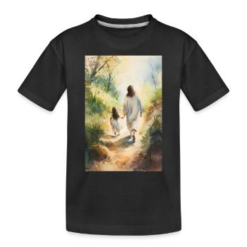 Jésus marchant avec une fille, Peinture à l’aquarelle, - T-shirt bio Premium Enfant - noir - Devant