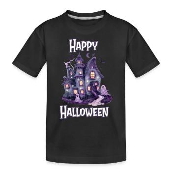 Halloween – Happy Halloween gruseliges Geisterhaus - Kinder Premium Bio T-Shirt - Schwarz - Vorne