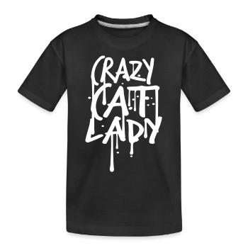 Crazy Cat Lady Text Wahnsinnige Frau Katzen Liebe - Kinder Premium Bio T-Shirt - Schwarz - Vorne