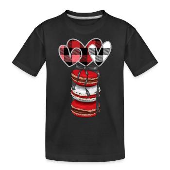 Valentinstag-Macaron-Stapel mit Büffelkaro-Herzen - Kinder Premium Bio T-Shirt - Schwarz - Vorne