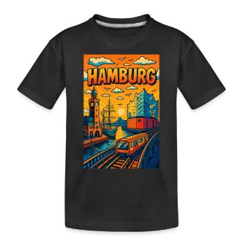 Hamburg stilisiert Hafen Elbe Segler Schiff - Kinder Premium Bio T-Shirt - Schwarz - Vorne