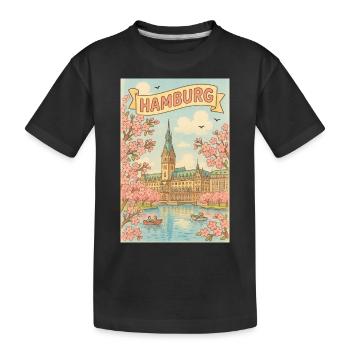 Le printemps à Hambourg avec les cerisiers en fleurs - T-shirt bio Premium Enfant - noir - Devant