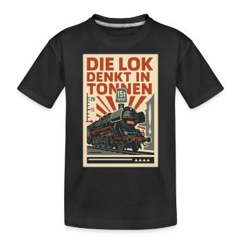 Eisenbahn Lok denkt in Tonnen Dampflok - Kinder Premium Bio T-Shirt - Schwarz - Vorne