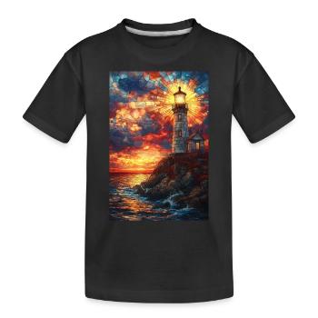 Buntglas-Leuchtturm Sonnenuntergang - Kinder Premium Bio T-Shirt - Schwarz - Vorne