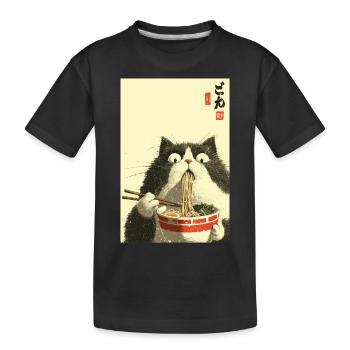 Surprised Cat Eating Ramen - Kids' Premium Organic T-Shirt - black - Front