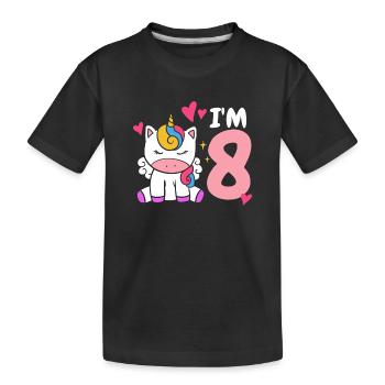 8th Birthday Unicorn - Kids' Premium Organic T-Shirt - black - Front