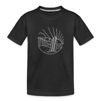 Surfbrett Wellen Sonnenaufgang - Kinder Premium Bio T-Shirt - Schwarz - Vorne